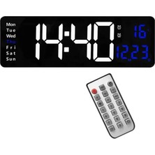 Büyük LED Ekranlı Dijital Duvar Saati, Uzaktan Kumandalı, Alarm, Sıcaklık ve Gün Göstergeli,