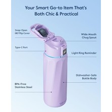 Boost Akıllı Su Şişesi, Hatırlatıcı ve Izleyici, Çift Duvarlı Vakum Yalıtımlı Şişeler Paslanmaz Çelik, 32 Oz Bpa Içermeyen Geniş Ağız, Spor Salonu, Ofis, Okul Için - Ideal Hediye, Mor