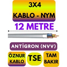 Avarson Öznur 3x4 Nym Antigron Kablo, 12 Metre, Gri