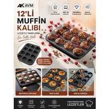 Ak Avm 12'li Muffin Kalıbı Yapışmaz Karbon Çelik Cupcake Kek Fırın Tepsisi