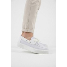 Zerenyus ZRC2602 - Premium Triko Erkek Bağcıklı Loafer Beyaz