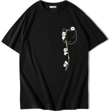 Brz Collection Unisex Oversize Tırmanan Sevimli Pandalar T-Shirt Siyah