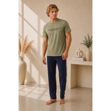 Pijamask Erkek Haki Baskılı Kısa Kollu Tişört Lacivert Uzun Alt Pamuklu Pijama Takımı Alternatif, Daha Fazla Arama Kelimesi Içeren Versiyon: