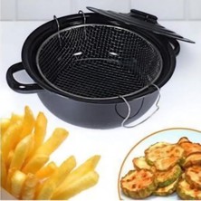 Abnturk Süper Kaliteli Kapaklı Emaye Fritöz Patates Kızartma Tenceresi 25 cm Siyah, FDN2136