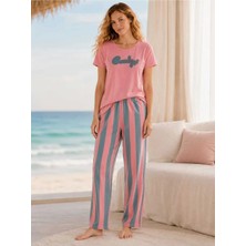 Pijamask Kadın Kısa Kollu Pamuklu Pijama Takım