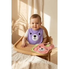 Morado Se siente Perfecto Teddy Bloom 3'lü Paket Ayıcık Figürlü Yumuşak Havlu Bebek Mama Önlüğü Seti - Sıvı Emici ve Cilt Dostu 0-12 Ay
