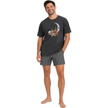 Pijamask Erkek Baskılı Şortlu Pamuklu Yazlık Pijama Takım