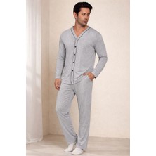 Pijamask Erkek Pijama Takımı Gri Renk Pamuklu