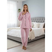 Pijamask Kadın Desenli Boydan Düğmeli Pijama Takım