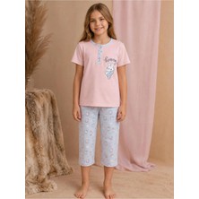 Pijamask Kız Çocuk Baskılı Pamuklu Kısa Kollu Yazlık Pijama Takımı