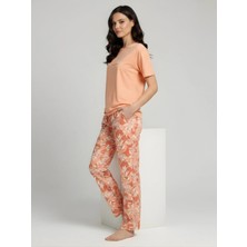Pijamask Kadın Kısa Kollu Desenli Pijama Takım