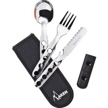 Laken LK1410FN Çelik Çatal Kaşık Bıçak 3'lü Set ve Neopren Kılıflı, Gri