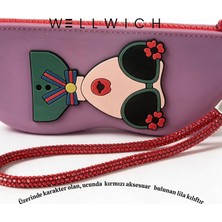 Wellwich Silikon Gözlük Kılıfı Lila Renk Kırmızı Parlak Taşlı Aksesuar