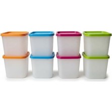 Sidelya Aksesuar Alaska 8'li Derin Dondurucu Saklama Kabı Seti - 380 ml Kar Tanesi Desenli Erzak Kabı - Kırılmaz Esnek Yapı, Bpa Free (4 Renk x 2 Adet)