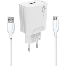 18W Şarj Adaptörü + 3.0A Hızlı Şarj Micro USB Kablo Beyaz KDR-40M (Yerli Üretim) (18W+MICRO U