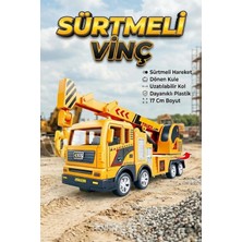 Oyuncak Vinç Sarı Inşaat Aracı Sürtmeli Hareketli Kule ve Uzayan Kol 17 cm Iş Makinesi