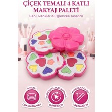Farbu Oyuncak Pembe Çiçek Tasarımlı 3 Katlı Sevimli Pembe Çiçek Kutu Tasarımlı Çocuk Makyaj Seti