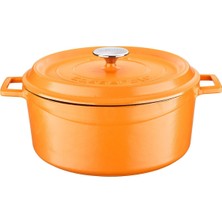 Lava Spring Serisi - Döküm Tencere, Yuvarlak, 28 Cm, Mat Emaye, Parlak Siyah Taban, Turuncu