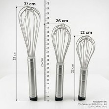 Sidelya Aksesuar 3’lü Paslanmaz Çelik Çırpıcı Seti - (22CM, 26CM, 32CM) Ergonomik Saplı Yumurta ve Sos Çırpma Teli - Mutfak El Tipi Mikser Seti