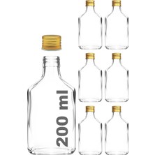 Sidelya Aksesuar 200 cc Kapaklı Cold Brew Şişesi 200 ml Yassı Soğuk Kahve Cam Şişe 6 Adet (Altın/gold (Metal))