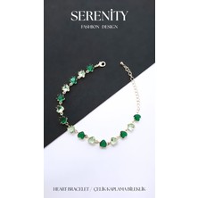 Serenity Yeşil Beyaz Zirkon Taşlı Kalp Çelik Kaplama Bileklik