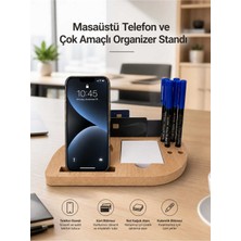 Fida Furniture Safir Meşe Mdf Masaüstü Organizer Telefon Standı Kalemlik Notluk ve Kartlık