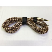Speeduf Örgü Kablolu 3.5 mm 4 Pole Stereo Erkek Erkek Aux Kablo - Metal Uçlu, Dayanıklı Ses Kablosu (1.5 M)