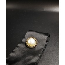 Nesgo Moda Antik Gold Çerçeveli Inci Detaylı Saten Düğme 6 Adet 25 mm 40 Boy