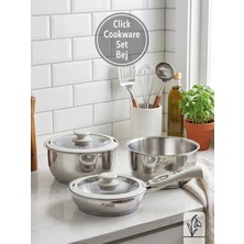Fms Clıck Cookware Set Bej | 18/10 Paslanmaz Çelik | Çıkarılabilir Sap | 18 Cm-22 Cm-22 cm |