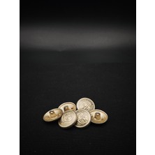 Nesgo Moda Taçlı Arma Detaylı Büyük Boy Eskitme Metal Düğmesi - Kabartma Motifli Blazer Düğme Seti (2.3 Cm)