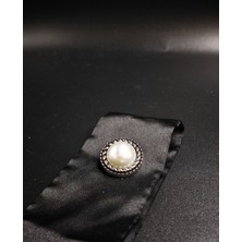 Nesgo Moda Antik Silver Çerçeveli Inci Detaylı Saten Düğme 6 Adet 25 mm 40 Boy