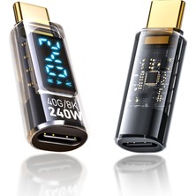 Renas Store Coverzone Usb-C Güç Ölçer LED Ekranlı Adaptör 240W Pd 3.1 Hızlı Şarj 40GBPS Veri 8k Video Destekli Type-C Erkek Dişi Dönüştürücü Voltaj Akım Watt Test Cihazı Tak Çalıştır Kompakt Tasarım | ZR1141