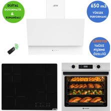 Eminçelik ve Afm Marka T5 Airfryer Vitro Elektr. Dijital Beyaz Ankastre Set Af 2190W +V6-04+FM3401W