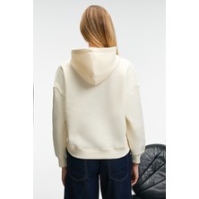Ethiquet Clarıe Kadın Organik Pamuklu Oversize Kanguru Cepli Kapüşonlu Ekru Sweatshirt