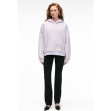 Ethiquet Clarıe Kadın Organik Pamuklu Oversize Kanguru Cepli Kapüşonlu Lila Sweatshirt