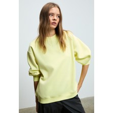 Ethiquet Karıus Kadın Organik Pamuklu Içi Polarlı Oversize Yuvarlak Yakalı Sarı Sweatshirt