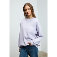 Ethiquet Karıus Kadın Organik Pamuklu Içi Polarlı Oversize Yuvarlak Yakalı Lila Sweatshirt
