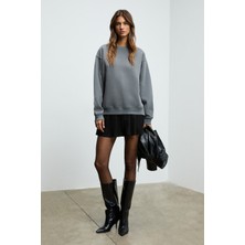 Ethiquet Karıus Kadın Organik Pamuklu Içi Polarlı Oversize Yuvarlak Yakalı Gri Sweatshirt