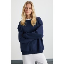 Ethiquet Karıus Kadın Organik Pamuklu Içi Polarlı Oversize Yuvarlak Yakalı Lacivert Sweatshirt