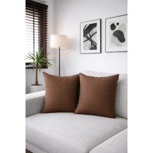 Goccia Home 2'li Kırlent Kılıfı Keten Görünümlü Soft Koltuk Sırt Hediyelik Punch Yapılabilir Kahverengi
