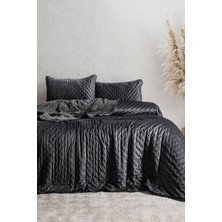 Elart Porto Flame Çift Kişilik Kadife Yatak Örtüsü Seti (240x260 cm) Antrasit