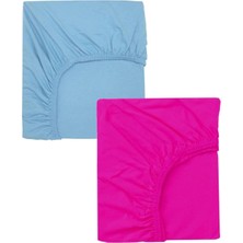 2 Adet Pamuklu ve Lastikli 60 x 120 x 15 cm Penye Bebek Çarşaf, Fuşya-Mavi