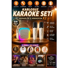 Mini Karaoke Bluetooth Hoparlör 2x Kablosuz Mikrofonlu Rgb LED Işıklı 5 Efektli Şarjlı Ses Bombası