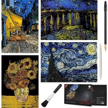 Scratch Art Tablo 4 Parça Vincent Van Gogh Çizik Gökkuşağı Kağıt Seti Yetişkinler ve Çocuk