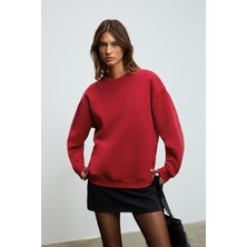 Ethiquet Karıus Kadın Organik Pamuklu Içi Polarlı Oversize Yuvarlak Yakalı Bordo Sweatshirt