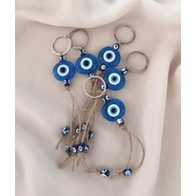 Nazar Boncuk Şeffaf Mavi Anahtarlık 5 Adet Kötü Göz Kovucu Ahşap Boncuklu Nazar Hand Made Has�