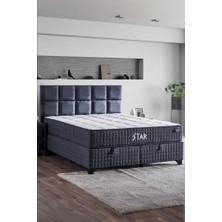 Niron Yatak Star Yatak Seti 90x190 cm Tek Kişilik Yaylı Sert Ortopedik Yatak Antrasit Lüks Baza Başlık Takımı