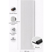 Bambus Home Dekoratif Çıtalı Mdf Akustik Duvar Paneli Akustik Ahşap Duvar Kaplama Paneli 60X280 cm Beyaz