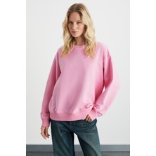 Ethiquet Karıus Kadın Organik Pamuklu Içi Polarlı Oversize Yuvarlak Yakalı Pembe Sweatshirt