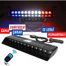 Şüscaroto Aksesuar S12 Kumandalı Cam Içi Vantuzlu Polis Çakar Lamba Ikaz Lambası 12 Ledli 14